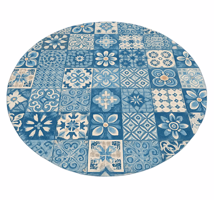 Alfombra vinilo azul mosaicos circulares - TenVinilo