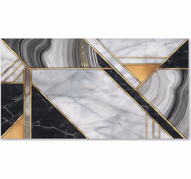 Alfombra vinílica efecto mármol motivo con ribete dorado - TenVinilo