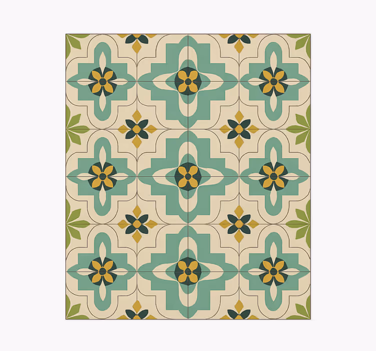 Alfombra vinilo cocina azulejos florales retro - TenVinilo