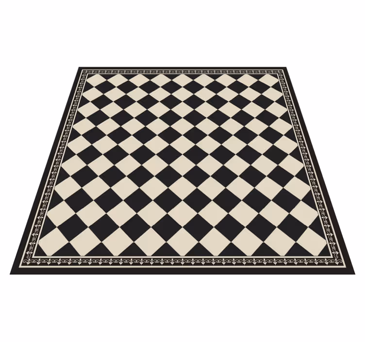 Alfombra vinilo salón tablero de ajedrez negro - TenVinilo