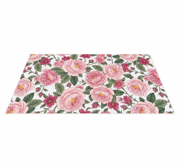 Alfombra vinilo salón flores rosas hermosas - TenVinilo