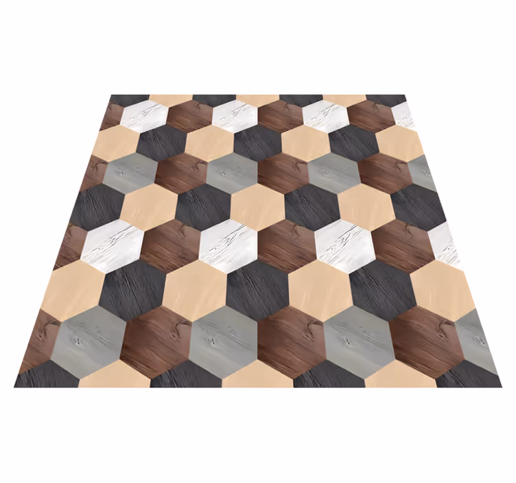 Alfombra vinilo cocina hexágonos de madera mixta - TenVinilo