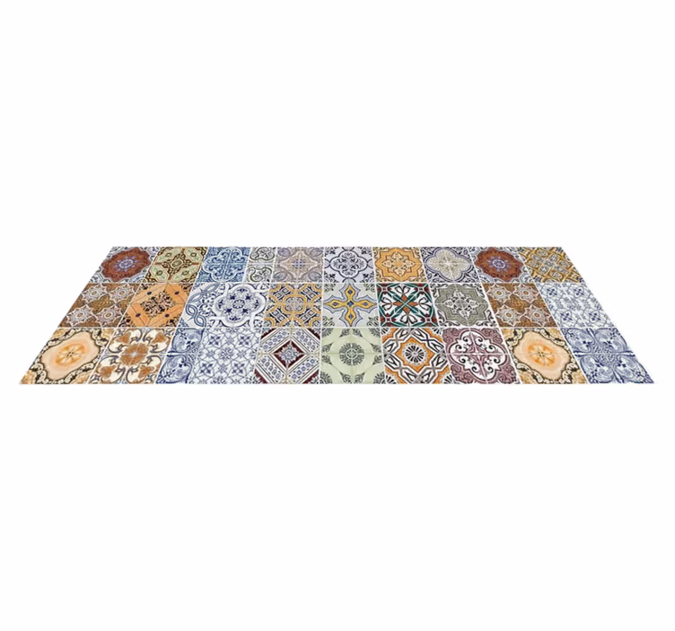 Alfombra vinilo cocina patchwork mediterráneo ecléctico - TenVinilo