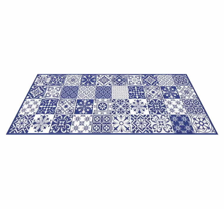 Alfombra vinilo cocina collage de porcelana cobalto - TenVinilo