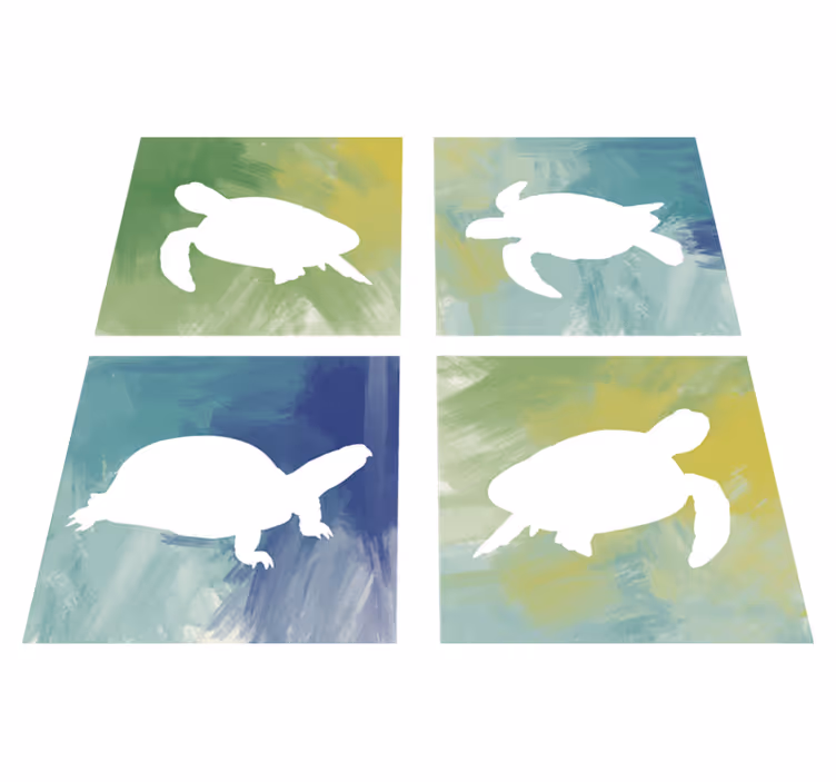 Alfombra vinílica animales baldosas tortuga coloridas - TenVinilo