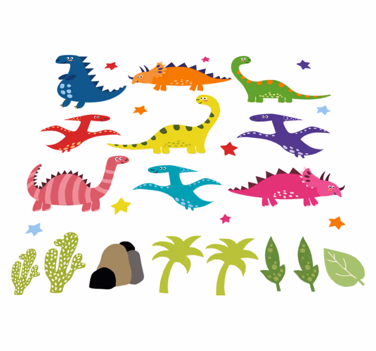 Alfombra vinílica animales set de dinosaurios coloridos - TenVinilo