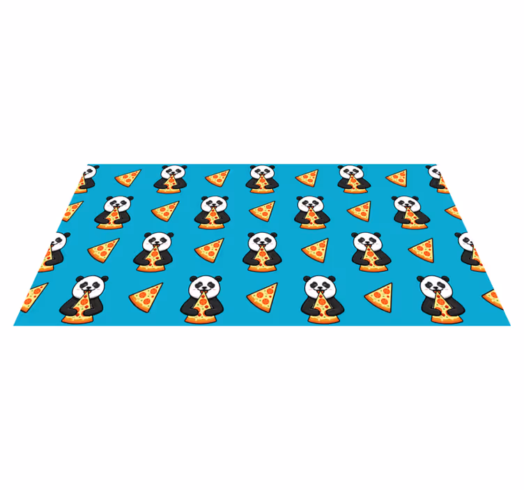 Alfombra vinílica animales panda comiendo pizza - TenVinilo