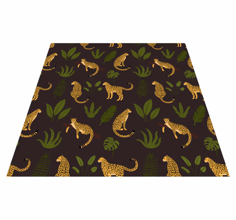 Alfombra vinílica animales patrón botánico oscuro y leopardo - TenVinilo