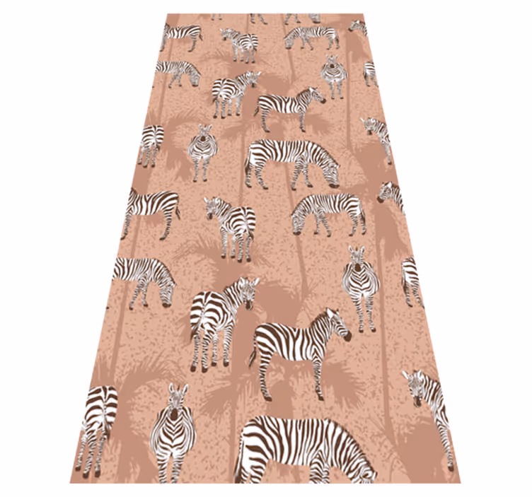 Alfombra vinílica animales cebra y palmeras marrón - TenVinilo
