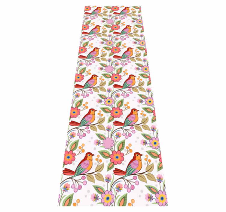 Alfombra vinílica animales aves rojas y naranjas - TenVinilo