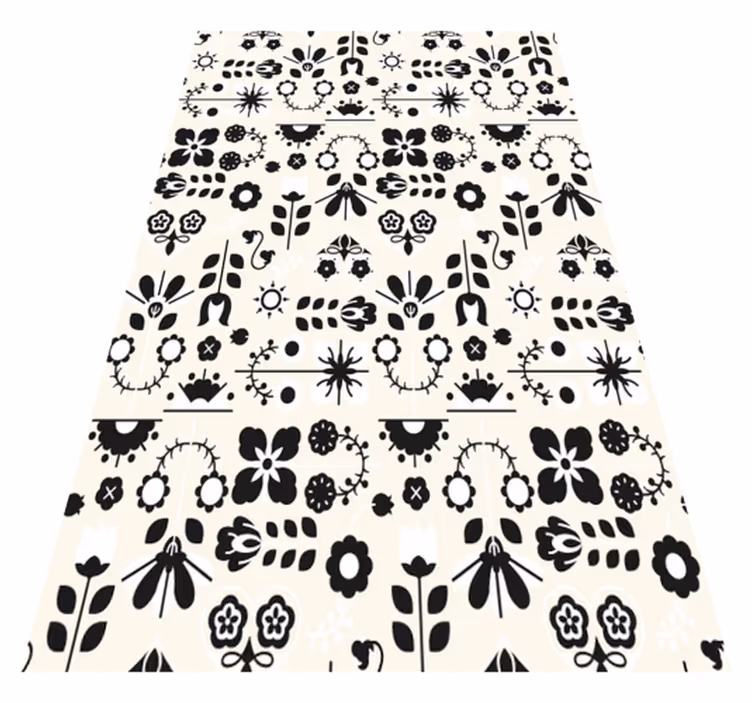 Alfombra vinílica animales patrón folclórico blanco y negro - TenVinilo