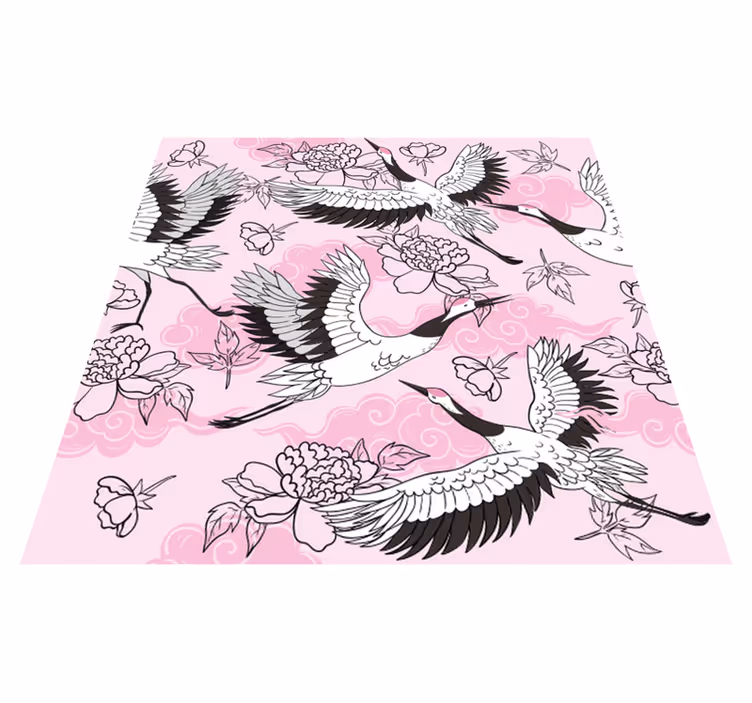 Alfombra vinílica animales patrón moderno aves rosas - TenVinilo