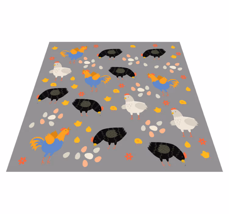 Alfombra vinílica animales patrón gallinas en el corral - TenVinilo