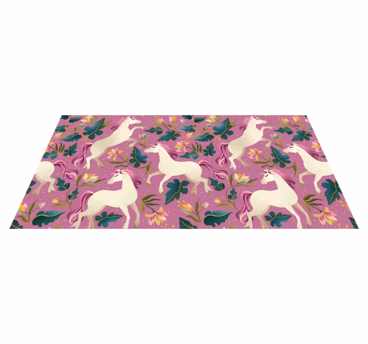 Alfombra vinílica animales diseño de caballo rosa y floral - TenVinilo