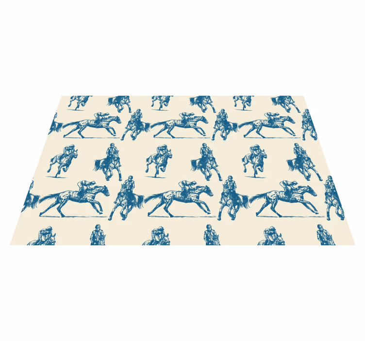 Alfombra vinílica animales patrón caballos azul y beige - TenVinilo