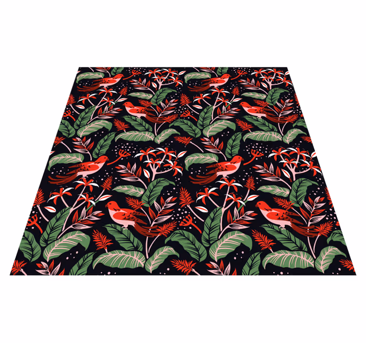 Alfombra vinílica animales patrón hojas rojas y rosas - TenVinilo