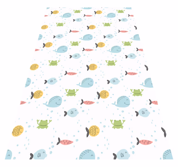 Alfombra vinílica animales peces coloridos sobre fondo blanco - TenVinilo