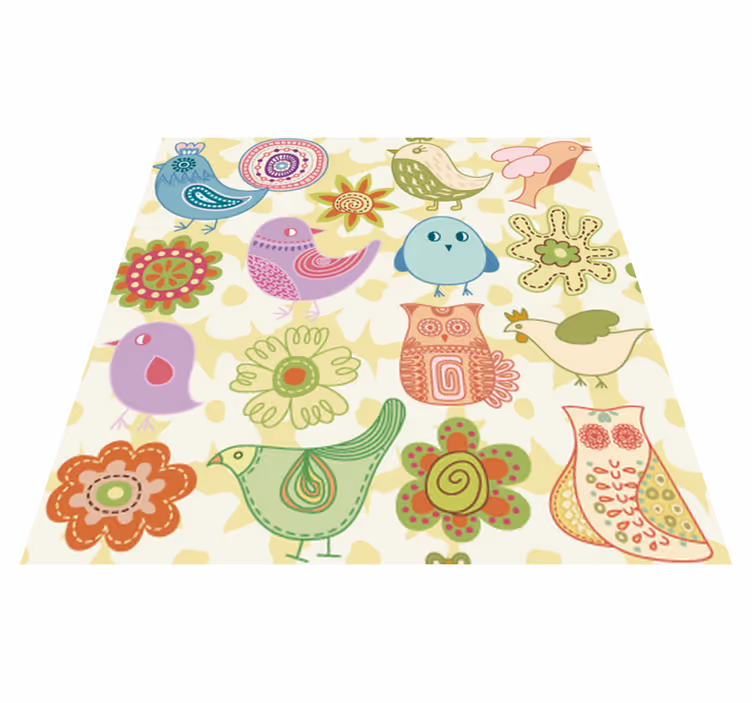 Alfombra vinílica animales motivos de aves coloridas - TenVinilo