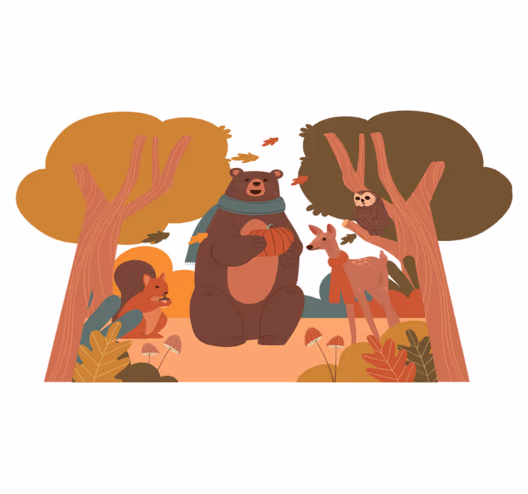 Alfombra vinílica animales criaturas del bosque otoño - TenVinilo