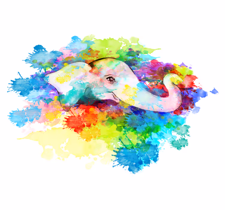 Alfombra vinílica animales elefante colorido splash - TenVinilo