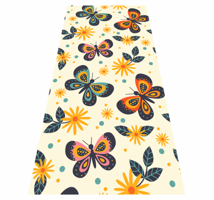 Alfombra vinílica animales ilustraciones de mariposas coloridas - TenVinilo