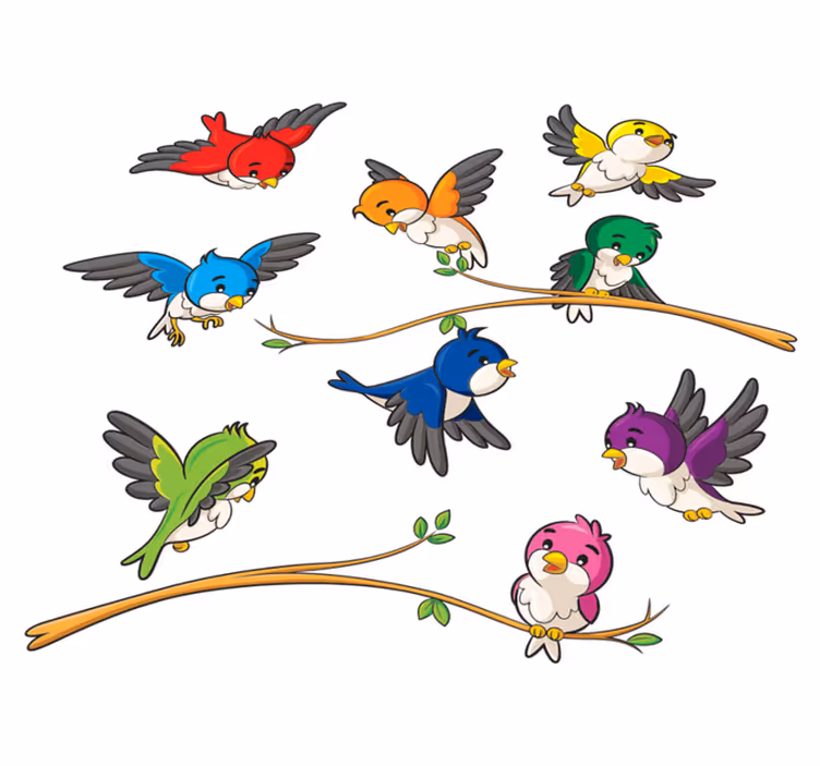 Alfombra vinílica animales pájaros de colores - TenVinilo