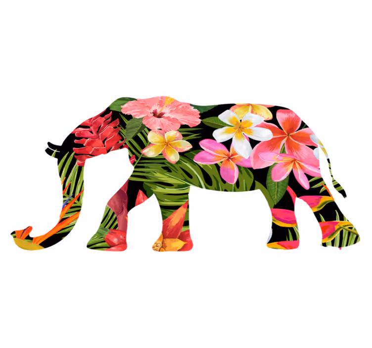 Alfombra vinílica animales silueta de elefante floral - TenVinilo