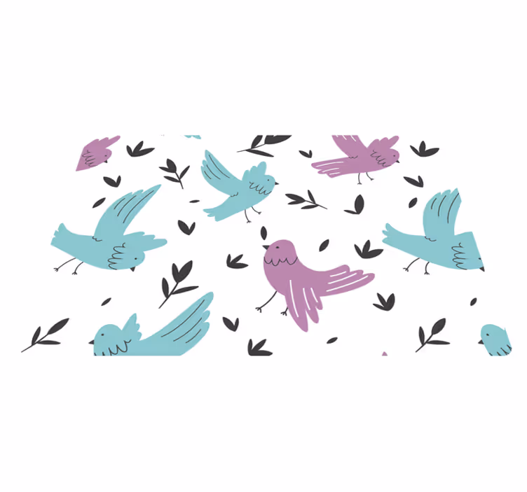 Alfombra vinílica animales pájaros azules y morados - TenVinilo