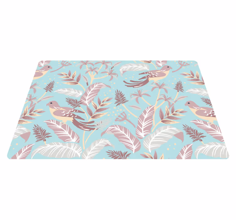 Alfombra vinílica flores patrón flora azul y rosa - TenVinilo