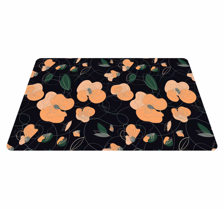 Alfombra vinílica flores patrón fauna y flora oscuro - TenVinilo