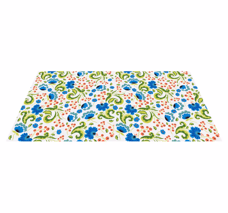 Alfombra vinílica flores verdes y azules por doquier - TenVinilo