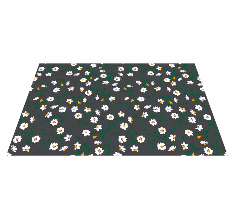 Alfombra vinílica flores margaritas fondo gris - TenVinilo