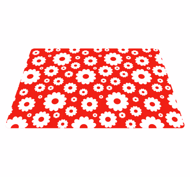 Alfombra vinílica flores margaritas blancas sobre fondo rojo - TenVinilo