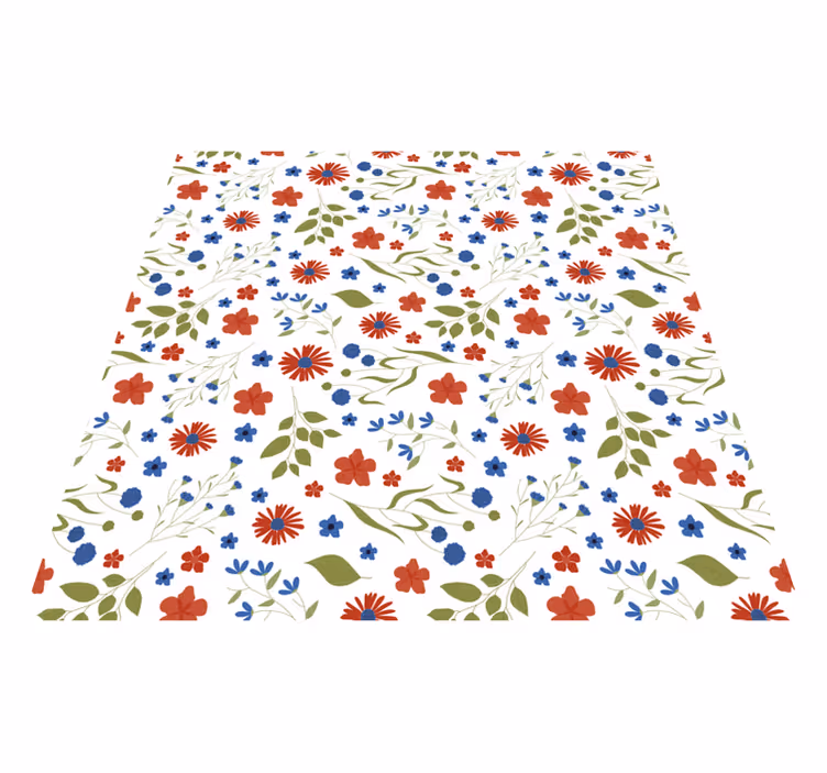Alfombra vinílica flores patrones de jardín azul y rojo - TenVinilo