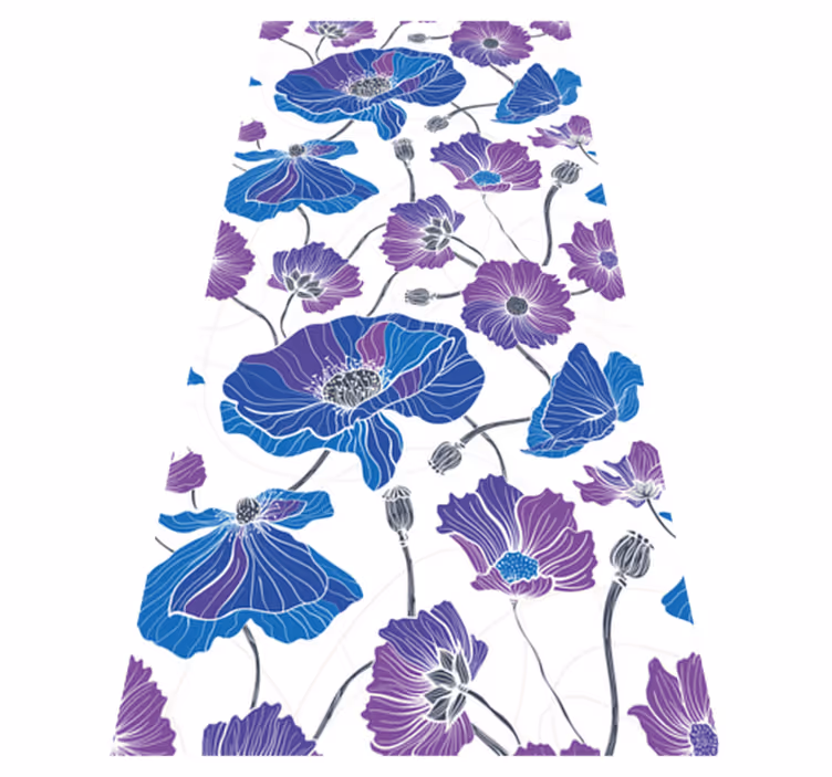 Alfombra vinílica flores jardín azul y morado - TenVinilo