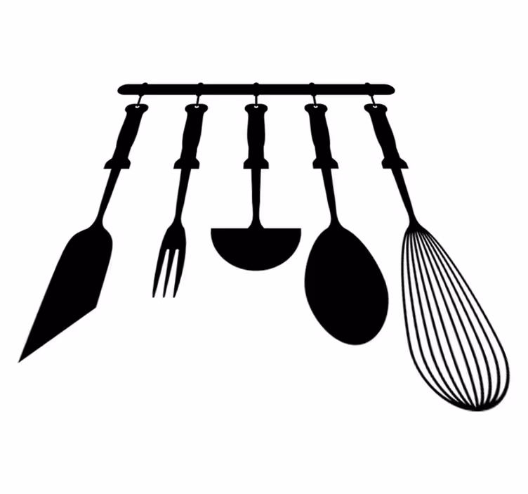 Alfombra vinilo cocina utensilios colgantes - TenVinilo