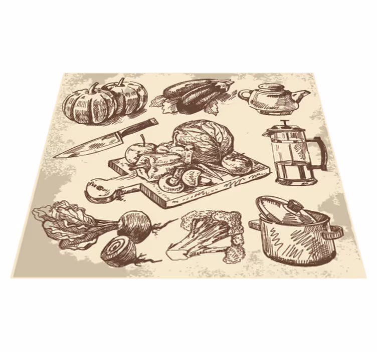 Alfombra vinilo cocina ilustración vintage - TenVinilo