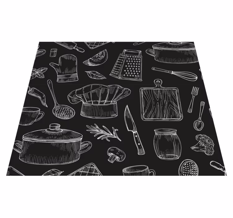 Alfombra vinilo cocina cubiertos elegantes - TenVinilo