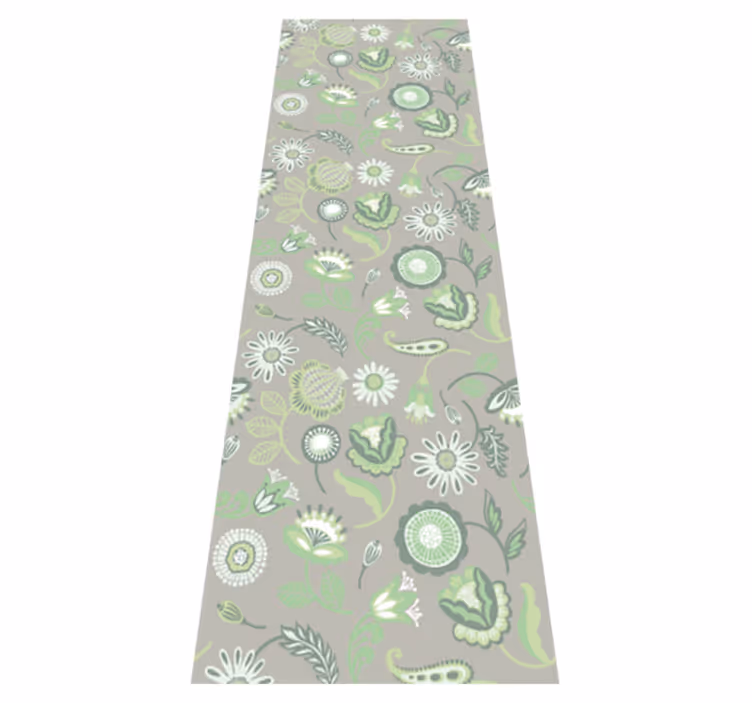 Alfombra vinilo cocina patrón de flores verdes delicadas - TenVinilo