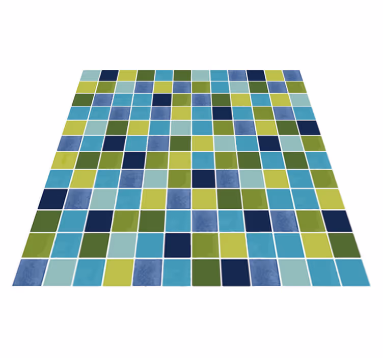 Alfombra vinilo baño azulejos azul y verde - TenVinilo