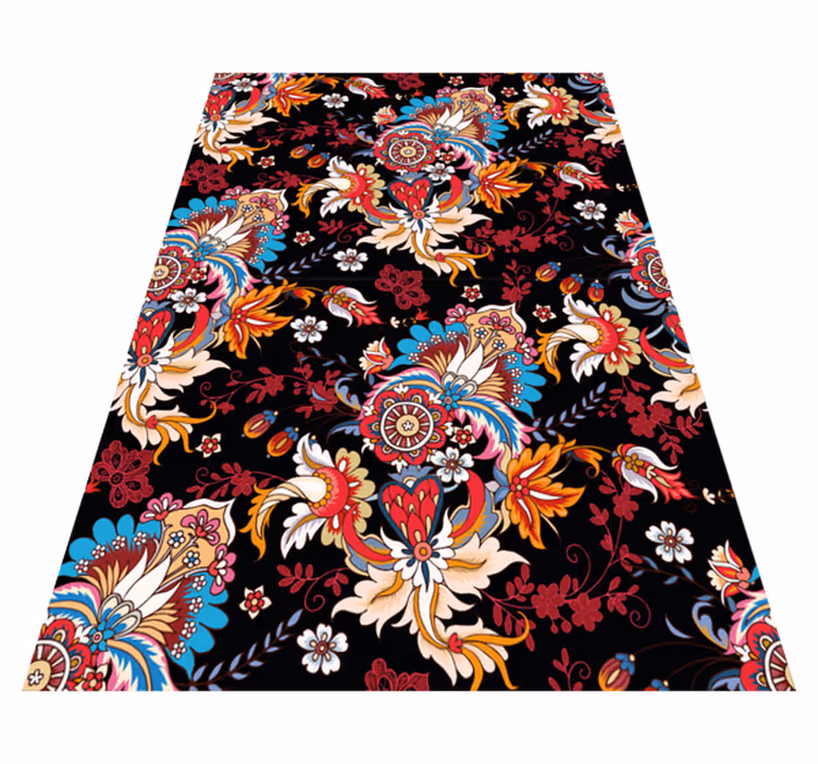 Alfombra vinílica flores arte folclórico étnico moderno - TenVinilo
