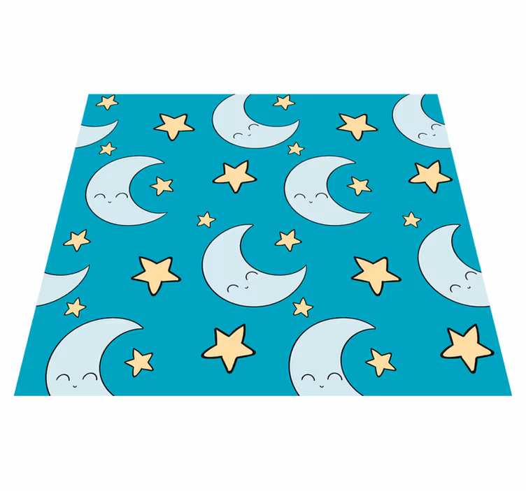 Alfombra vinílica estrellas lunas felices azules - TenVinilo