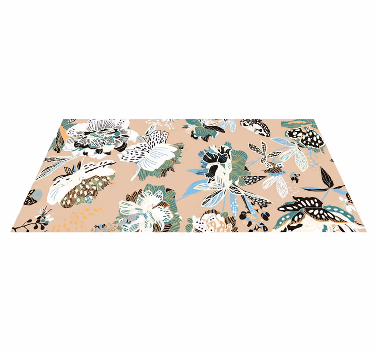 Alfombra vinilo salón flores beige neutro - TenVinilo