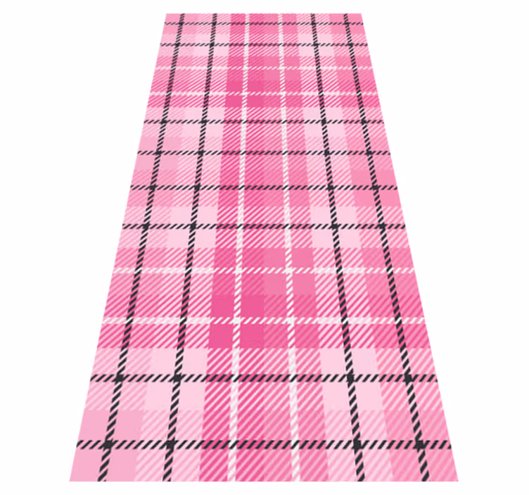 Alfombra vinílica geométrica tartán negro y rosa - TenVinilo
