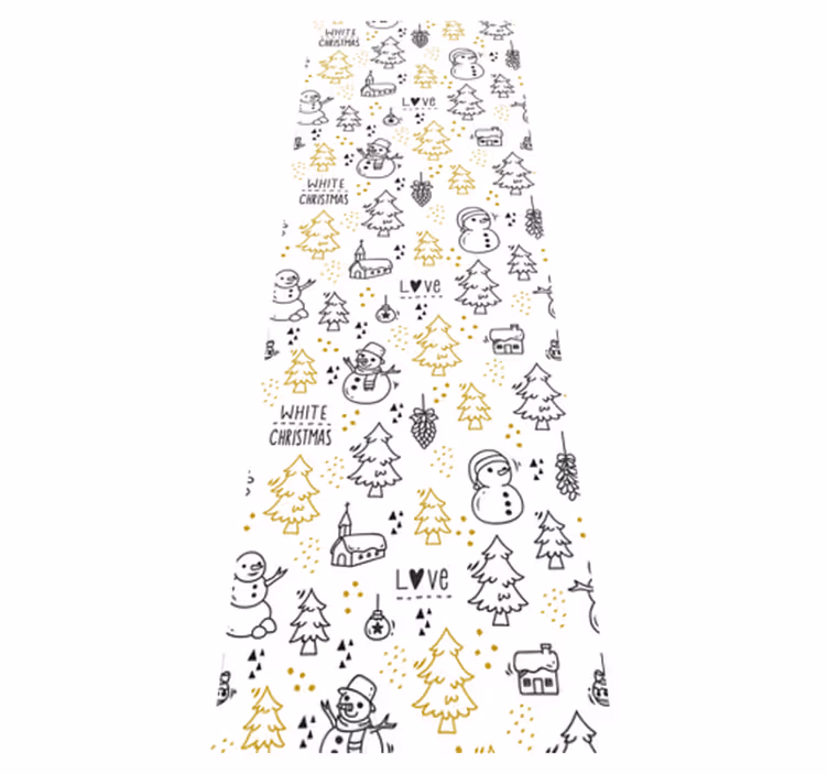 Alfombra vinílica navidad diseño doodle negro y dorado - TenVinilo