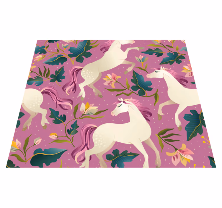 Alfombra vinílica dormitorio diseño de caballo floral rosa - TenVinilo