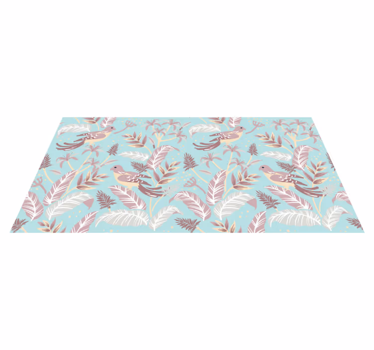 Alfombra vinílica naturaleza patrón flora azul y rosa - TenVinilo