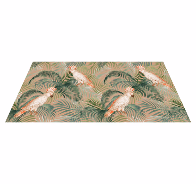 Alfombra vinílica naturaleza loros y palmeras tropicales - TenVinilo