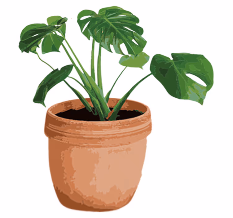 Alfombra vinílica flores maceta monstera simple - TenVinilo