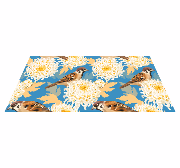 Alfombra vinílica flores diseño de aves y hojas - TenVinilo